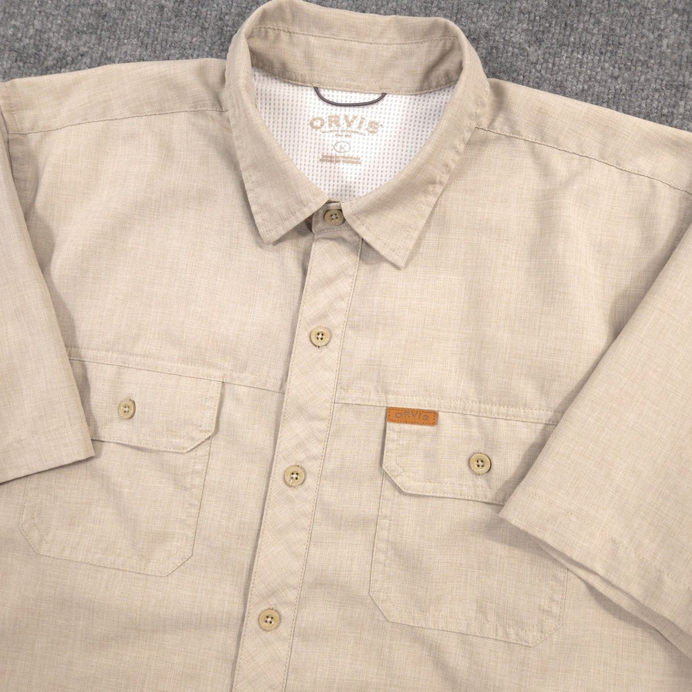Orvis Tech Shirt Mens Large Tan Performance Short Sleeve Fishing Outdoor Hiking